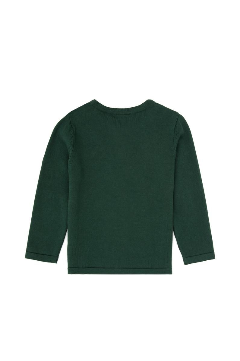 Kız Çocuk Koyu Yeşil Düğmeli Bisiklet Yaka Triko Hırka