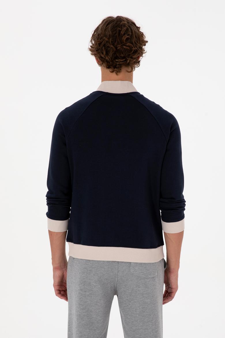 Erkek Yarım Fermuarlı Comfort Fit Lacivert Basic Sweatshirt - 50316303026