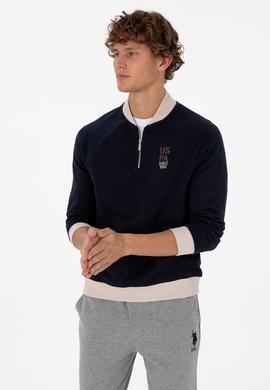 Erkek Yarım Fermuarlı Comfort Fit Lacivert Basic Sweatshirt - 50316303026