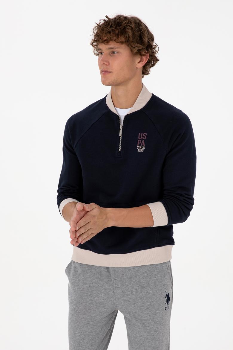 Erkek Yarım Fermuarlı Comfort Fit Lacivert Basic Sweatshirt - 50316303026