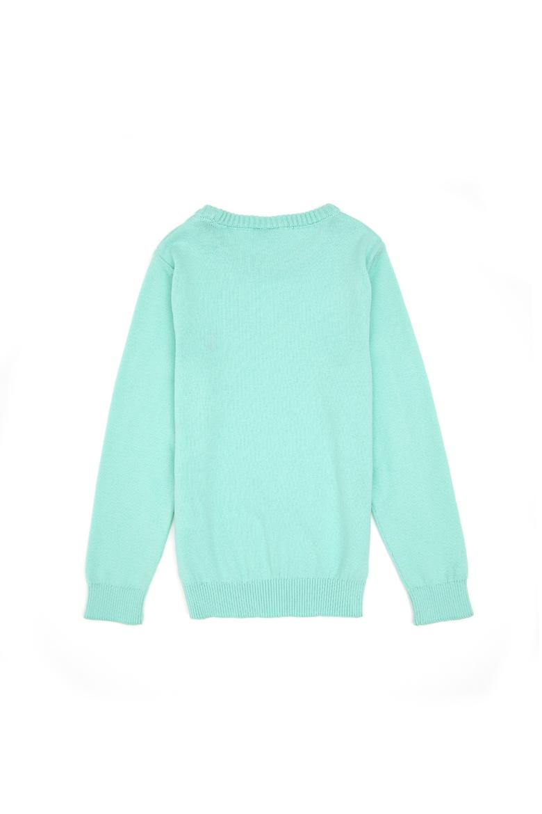 Kız Çocuk Yeşil Bisiklet Yaka Basic Kazak - 50316808071