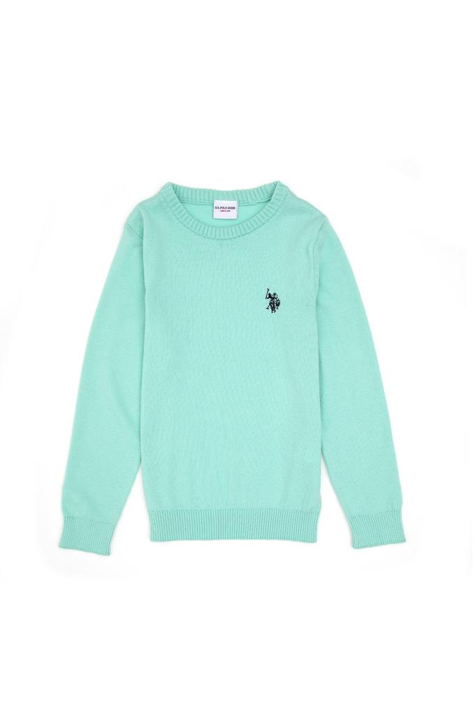 Kız Çocuk Yeşil Bisiklet Yaka Basic Kazak