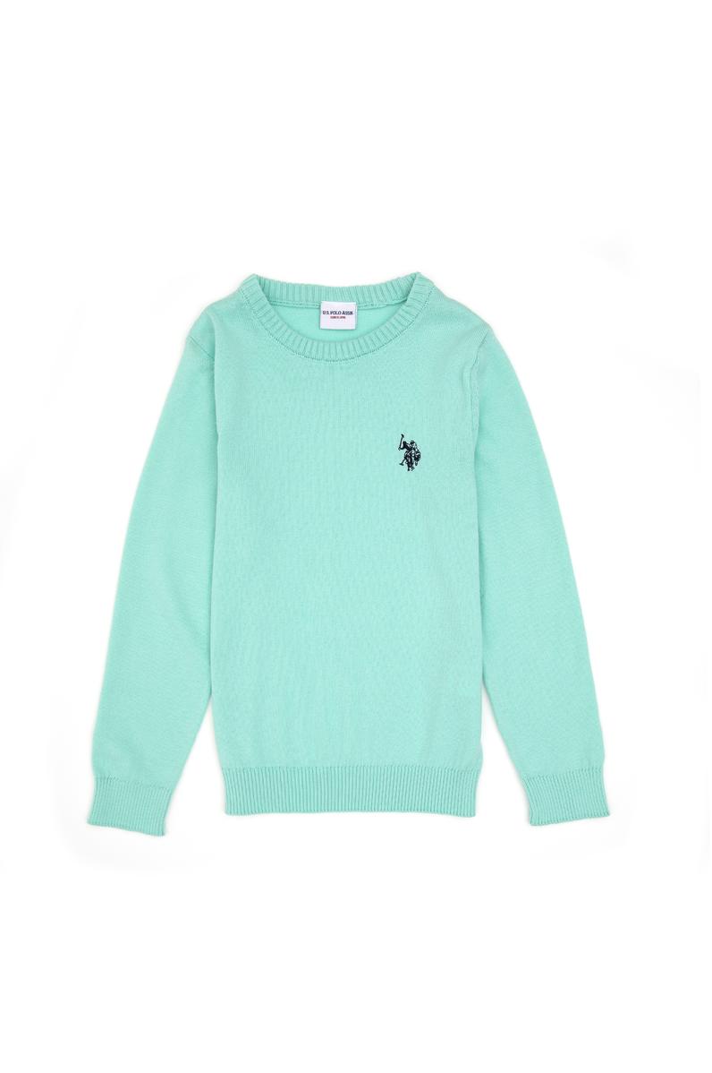 Kız Çocuk Yeşil Bisiklet Yaka Basic Kazak