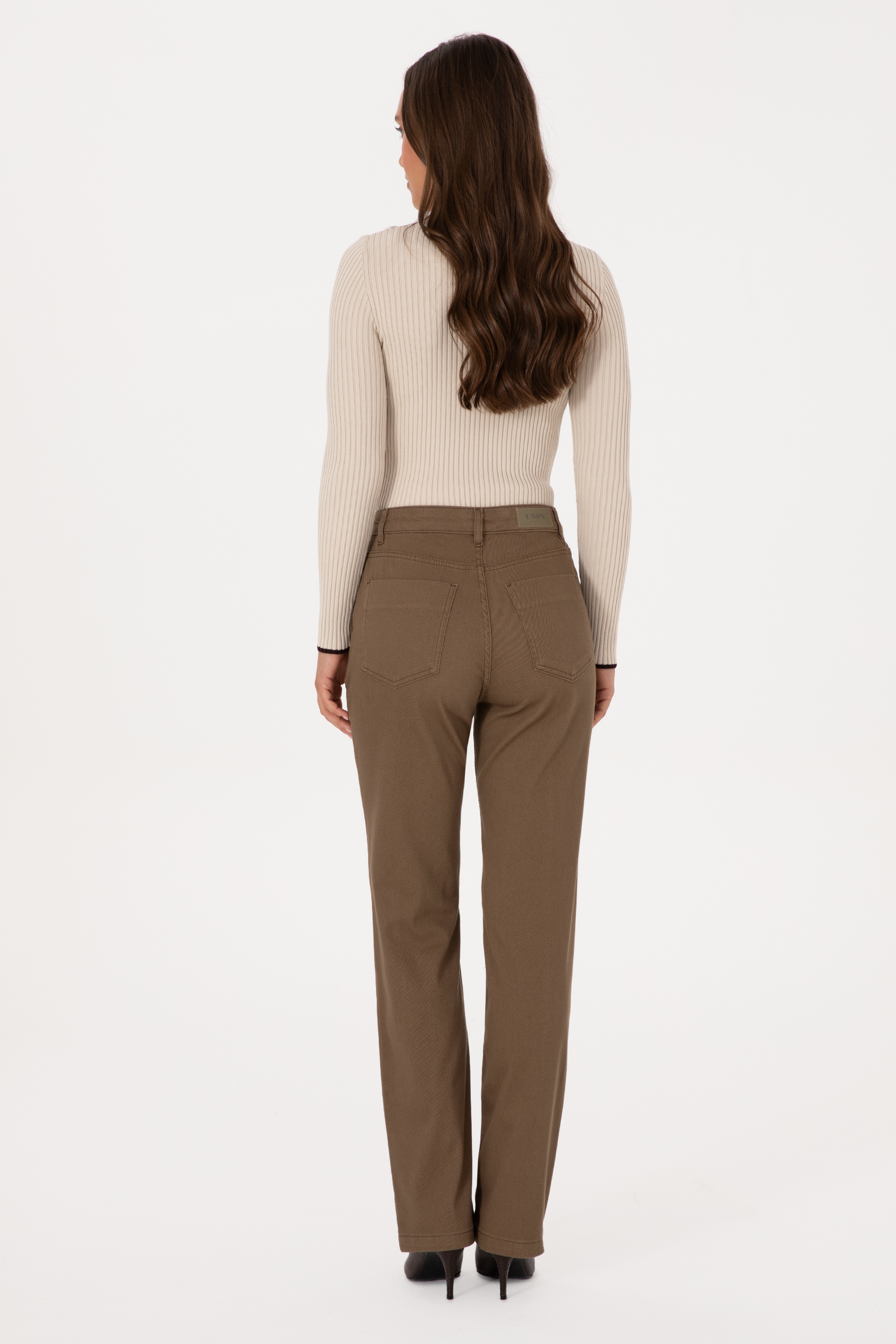 Kadın Haki Straight Fit Kanvas Pantolon - Image 4