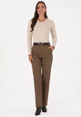 Kadın Haki Straight Fit Kanvas Pantolon - 50316895004
