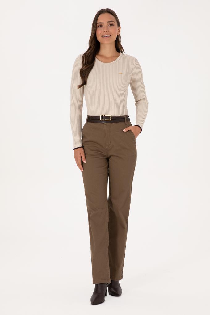 Kadın Haki Straight Fit Kanvas Pantolon