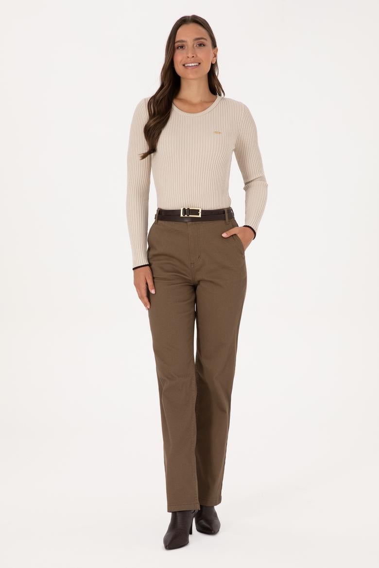 Kadın Haki Straight Fit Kanvas Pantolon