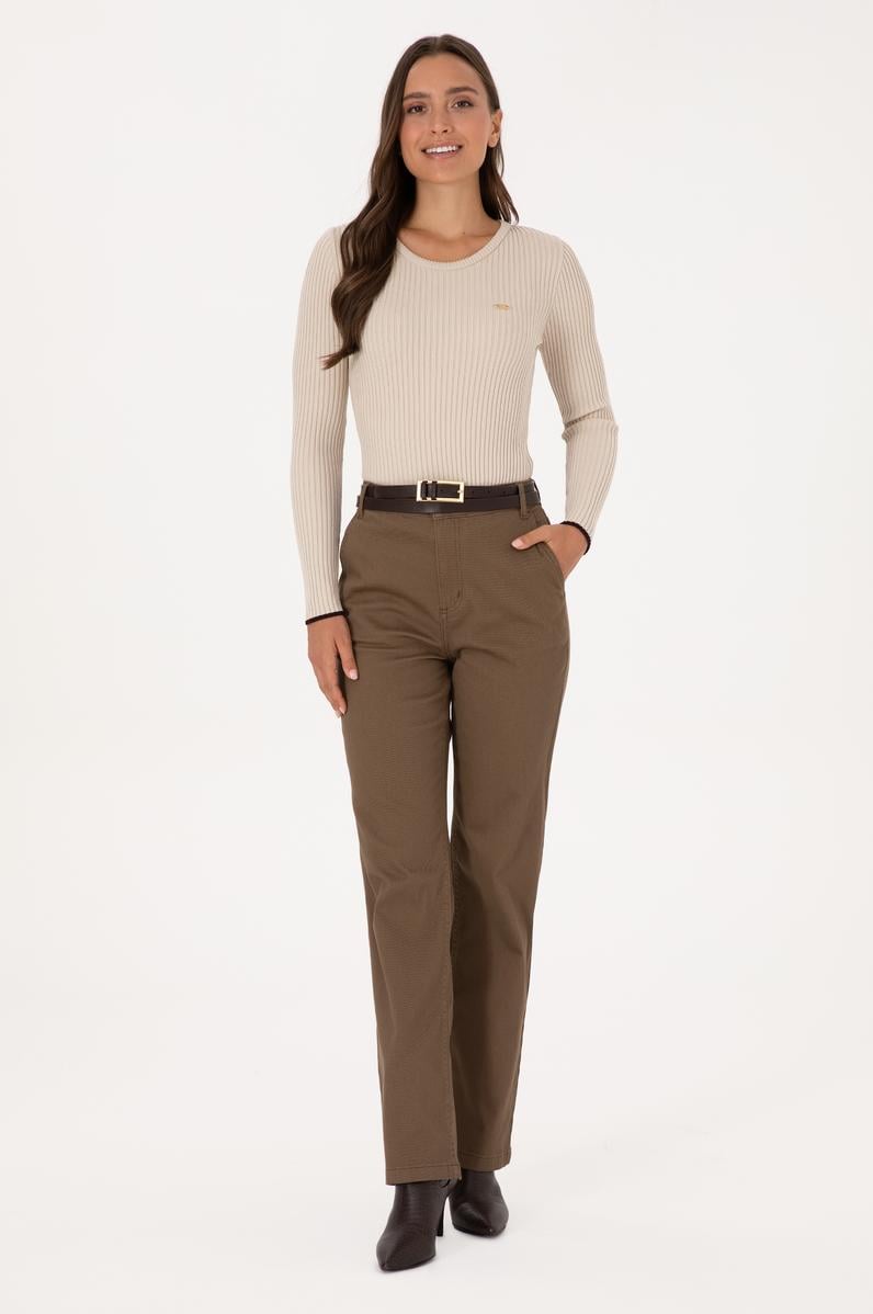 Kadın Haki Straight Fit Kanvas Pantolon