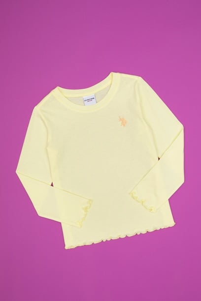 Kız Çocuk Sarı Bisiklet Yaka Basic Sweatshirt