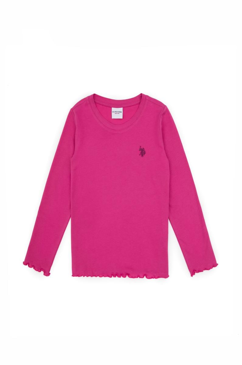 Kız Çocuk Pembe Bisiklet Yaka Basic Sweatshirt