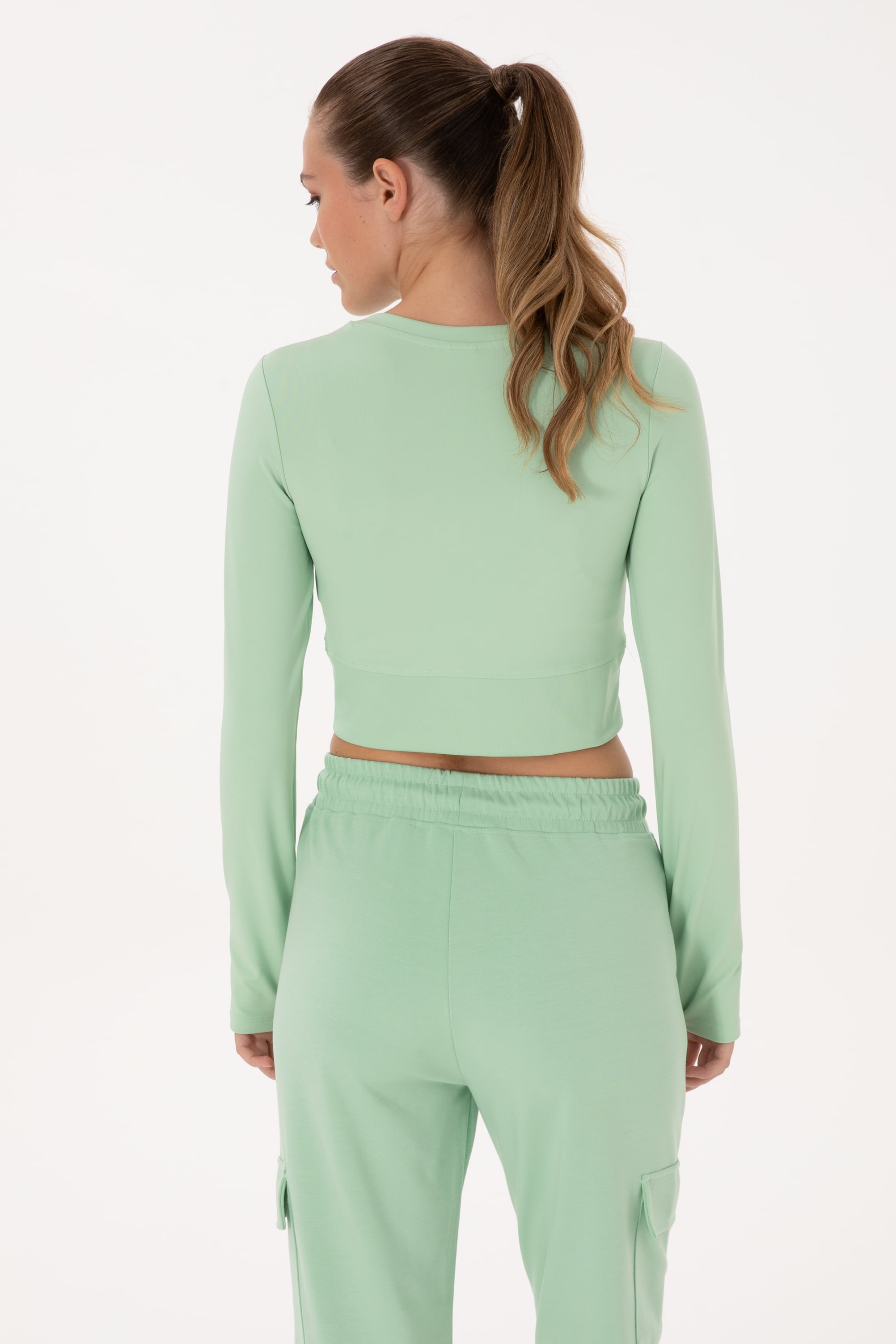 Kadın Yeşil Bisiklet Yaka Sweatshirt - Image 5