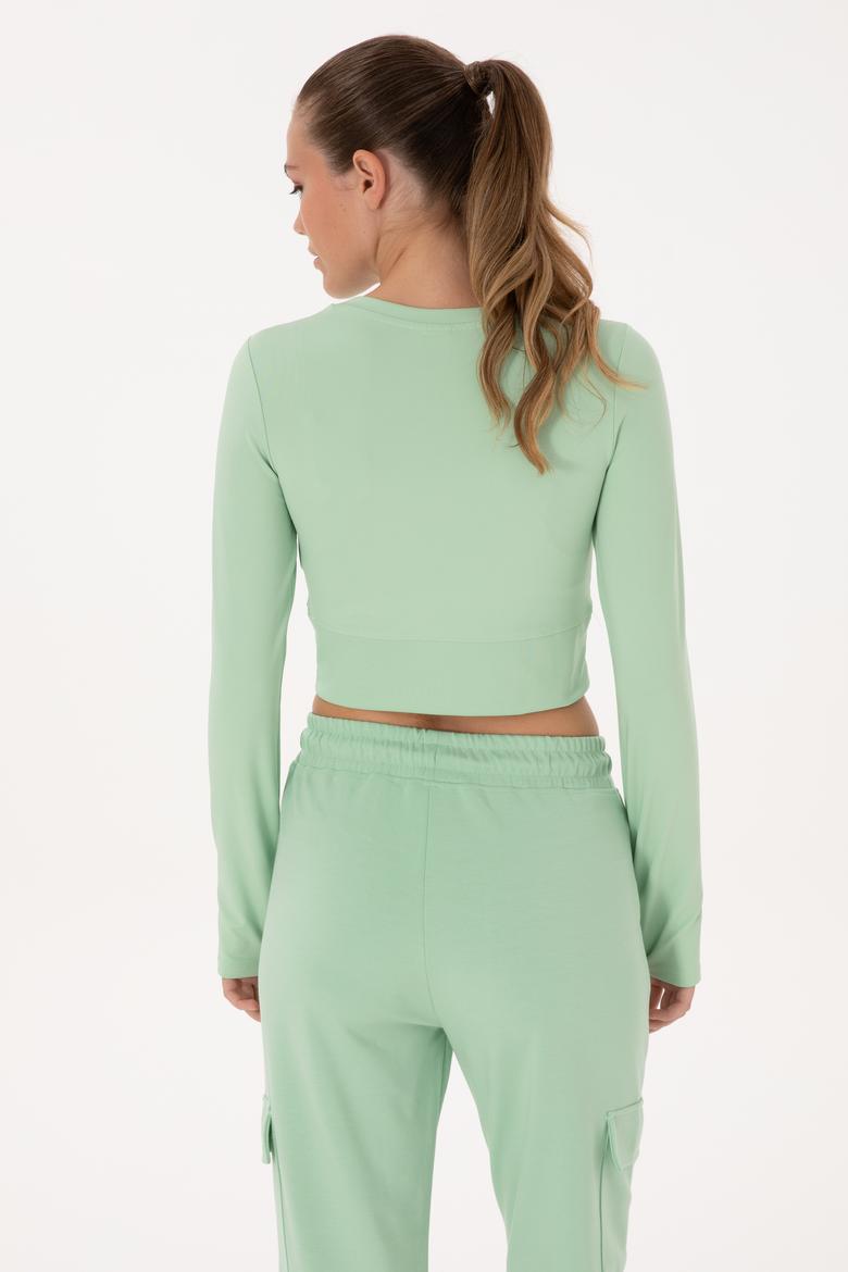 Kadın Yeşil Bisiklet Yaka Sweatshirt - 50291461023