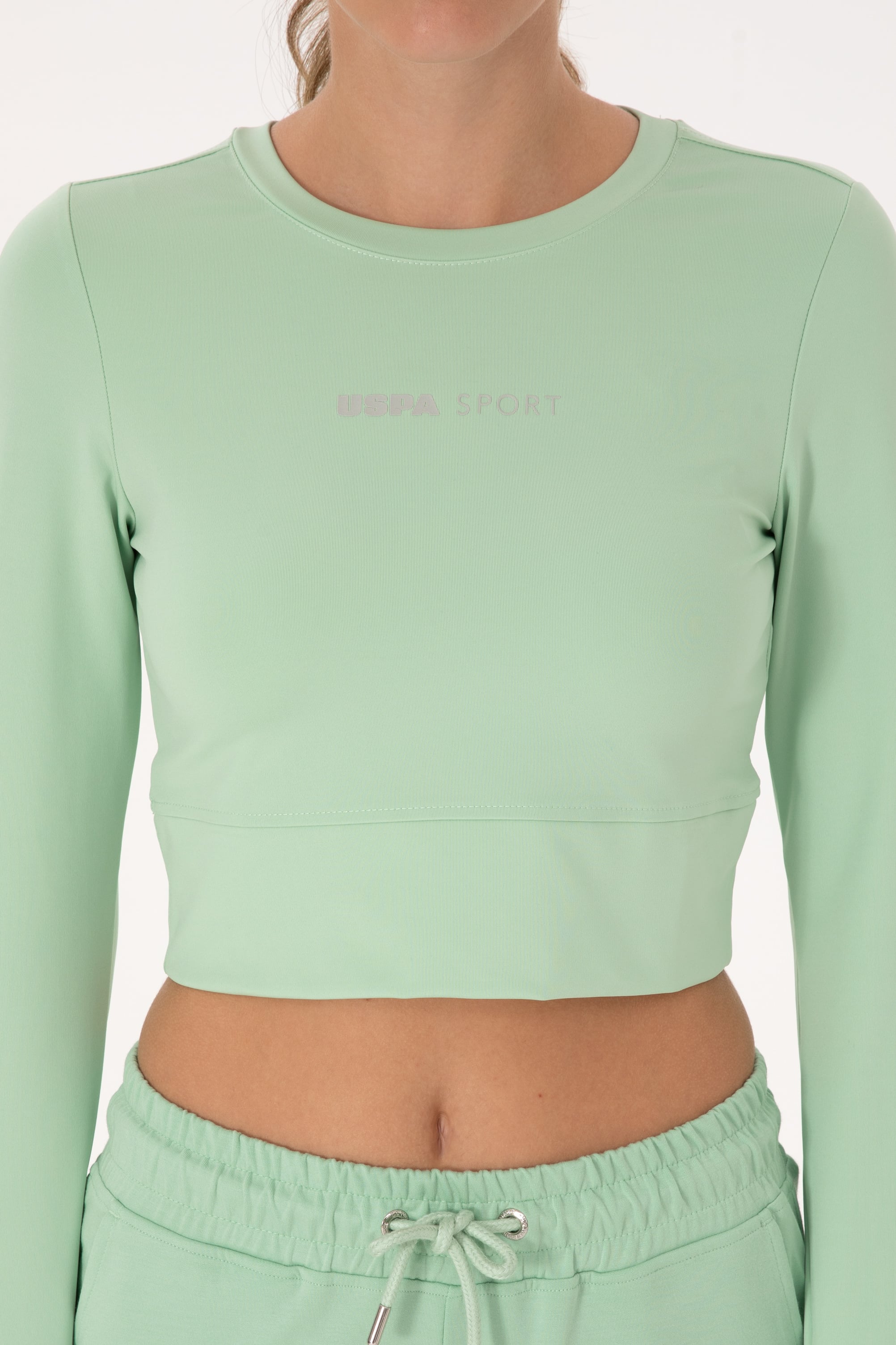 Kadın Yeşil Bisiklet Yaka Sweatshirt