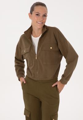 Kadın Haki Fermuarlı Dik Yaka Sweatshirt - 50299001016