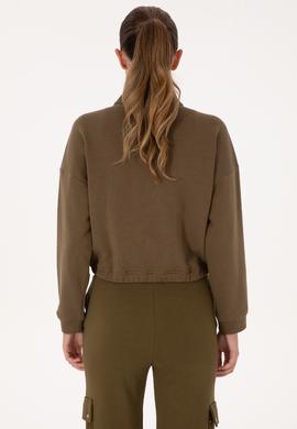 Kadın Haki Fermuarlı Dik Yaka Sweatshirt - 50299001016