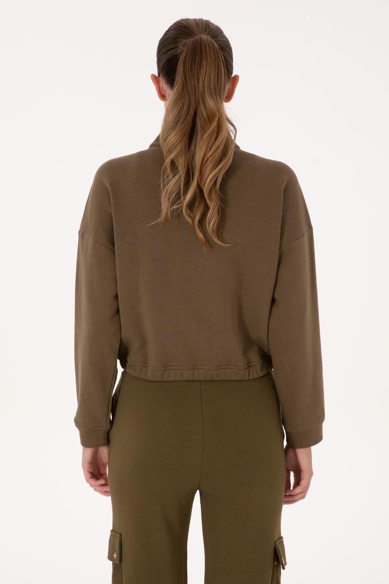 Kadın Haki Fermuarlı Dik Yaka Sweatshirt - 50299001016