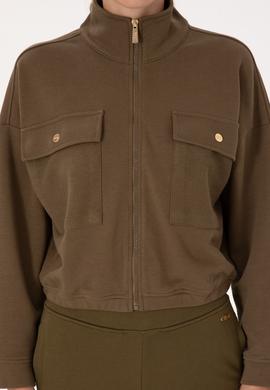 Kadın Haki Fermuarlı Dik Yaka Sweatshirt - 50299001016