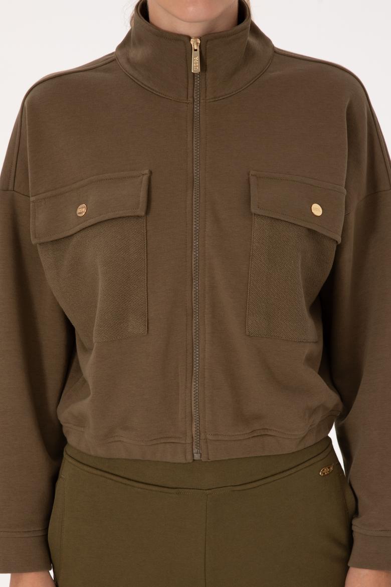 Kadın Haki Fermuarlı Dik Yaka Sweatshirt - 50299001016