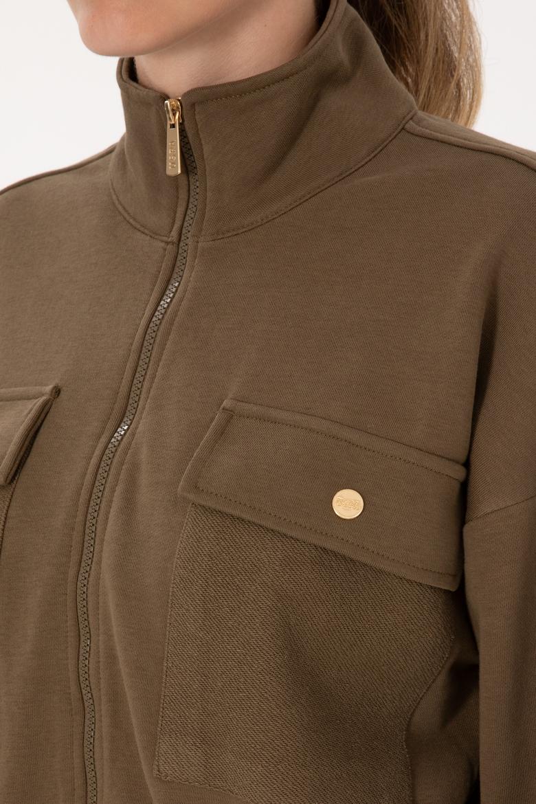 Kadın Haki Fermuarlı Dik Yaka Sweatshirt - 50299001016