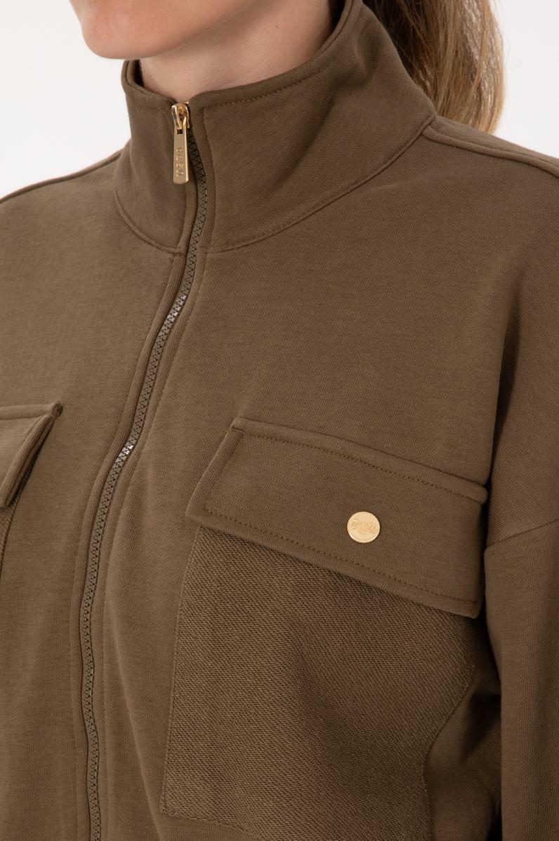 Kadın Haki Fermuarlı Dik Yaka Sweatshirt