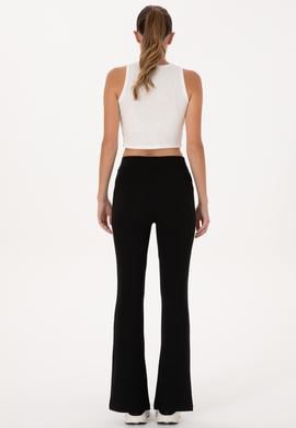 Kadın Siyah Yüksek Bel İspanyol Paça Tayt - 50305855042