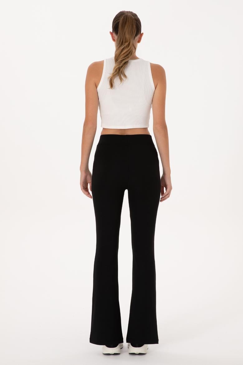 Kadın Siyah Yüksek Bel İspanyol Paça Tayt - 50305855042