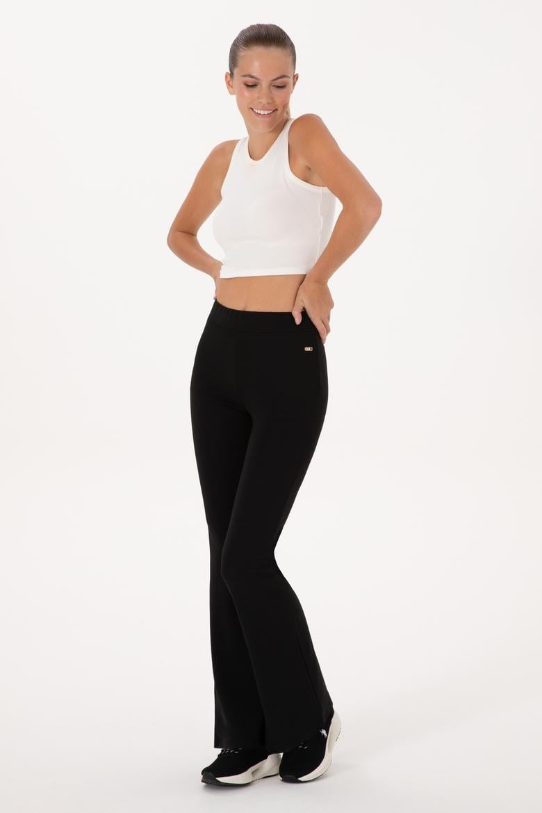 Kadın Siyah Yüksek Bel İspanyol Paça Tayt - 50305855042