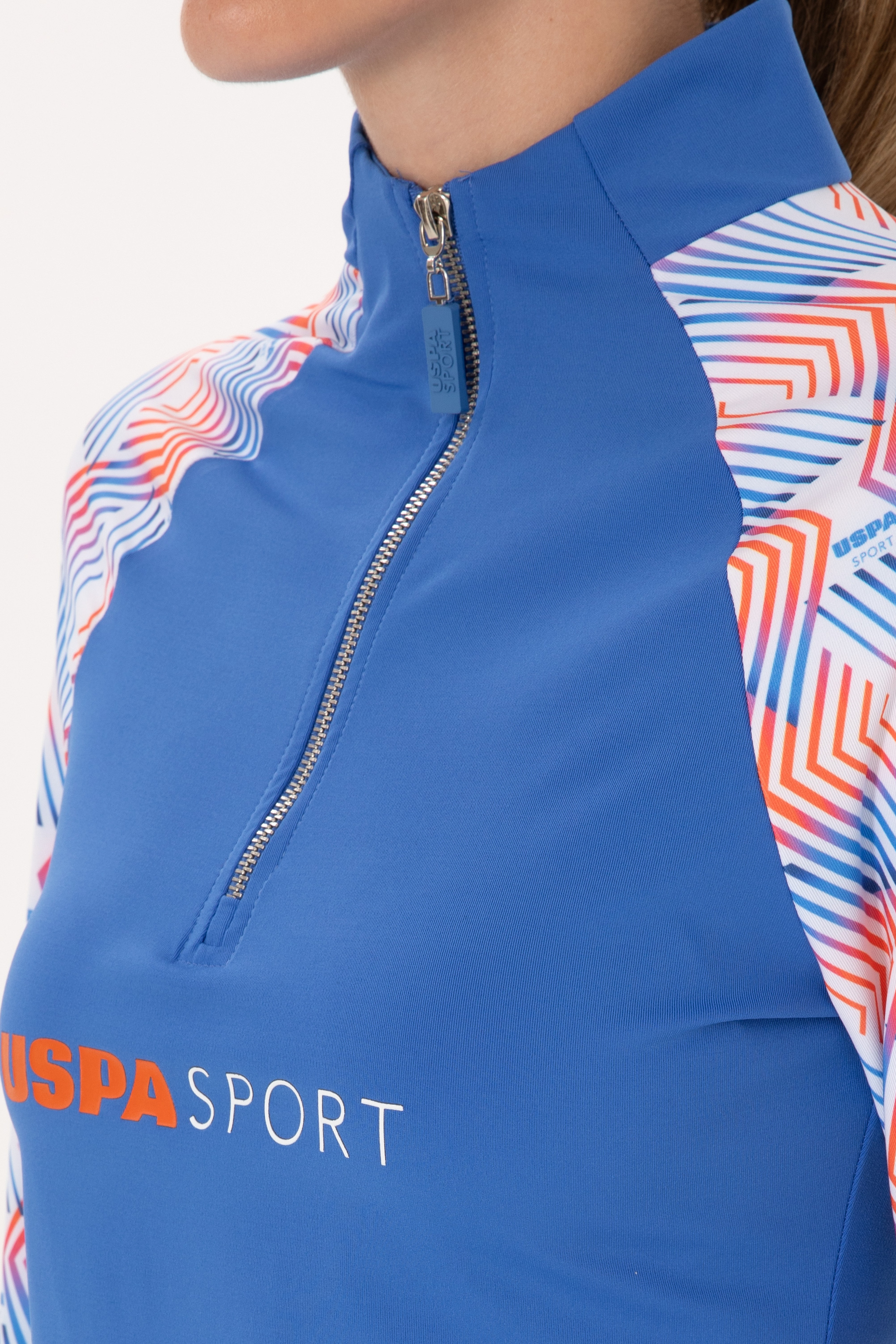 Kadın İndigo Fermuarlı Dik Yaka Sweatshirt - Image 7