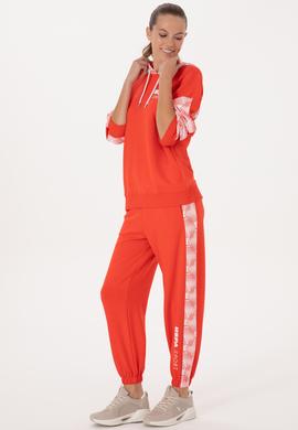 Kadın Kırmızı Modal Karışımlı Kapüşonlu Sweatshırt - 50300694012