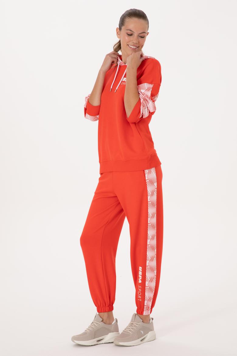 Kadın Kırmızı Modal Karışımlı Kapüşonlu Sweatshırt - 50300694012