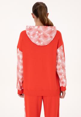 Kadın Kırmızı Modal Karışımlı Kapüşonlu Sweatshırt - 50300694012