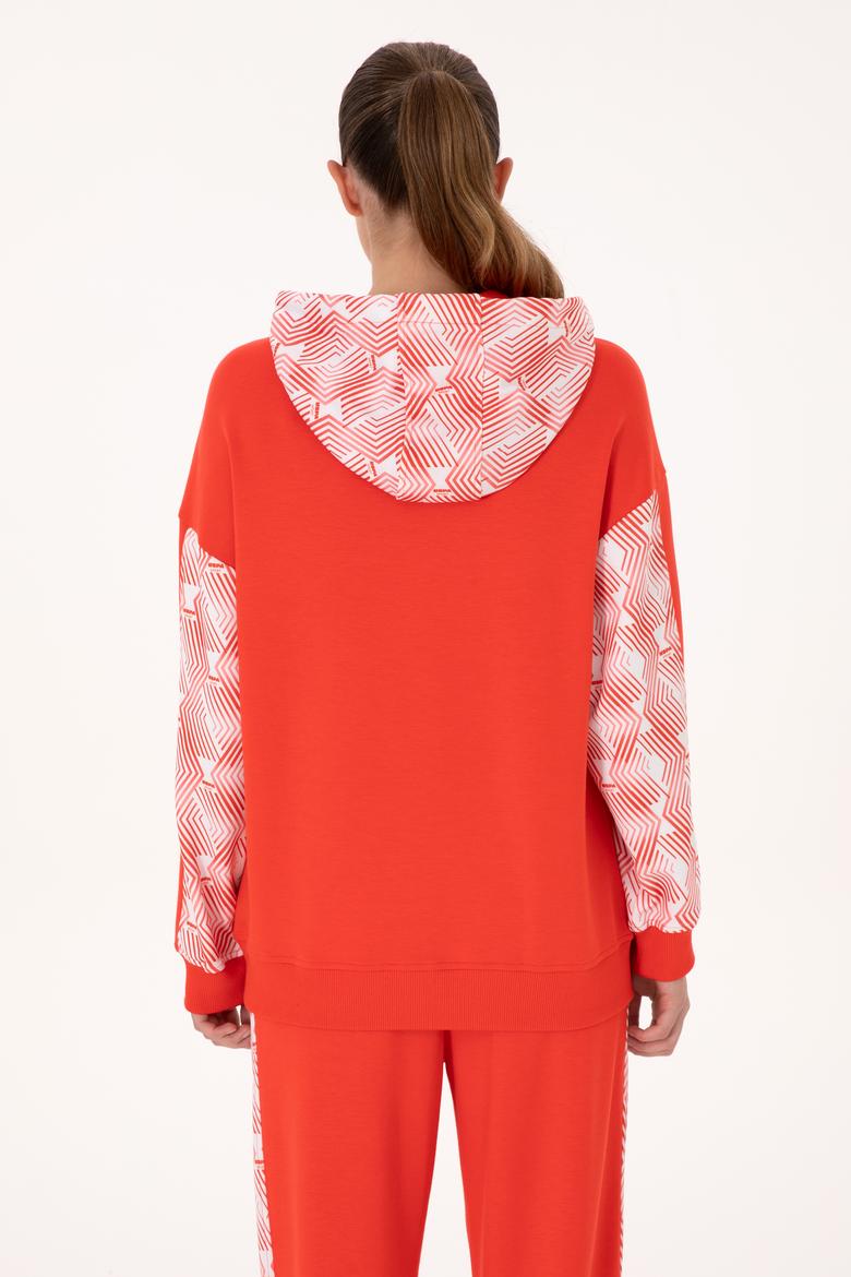 Kadın Kırmızı Modal Karışımlı Kapüşonlu Sweatshırt - 50300694012