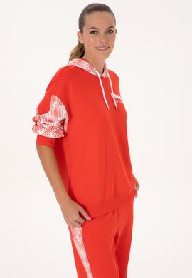 Kadın Kırmızı Modal Karışımlı Kapüşonlu Sweatshırt - 50300694012