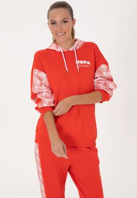 Kadın Kırmızı Modal Karışımlı Kapüşonlu Sweatshırt - 50300694012