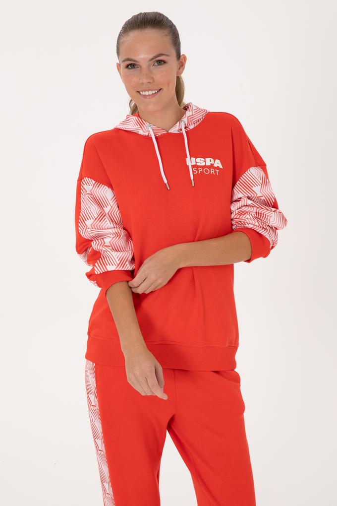 Kadın Kırmızı Modal Karışımlı Kapüşonlu Sweatshırt