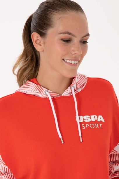 Kadın Kırmızı Modal Karışımlı Kapüşonlu Sweatshırt