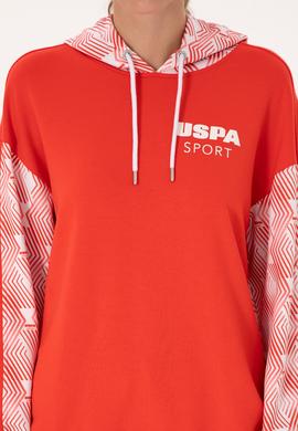 Kadın Kırmızı Modal Karışımlı Kapüşonlu Sweatshırt - 50300694012