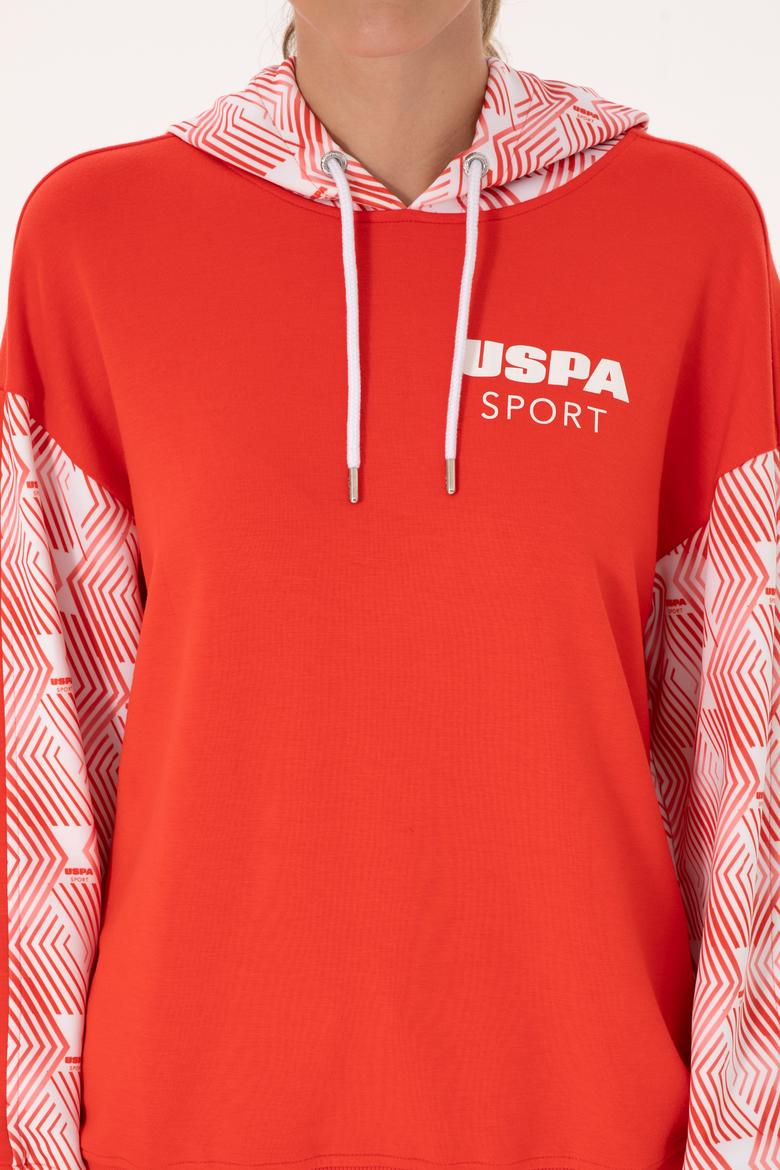 Kadın Kırmızı Modal Karışımlı Kapüşonlu Sweatshırt - 50300694012