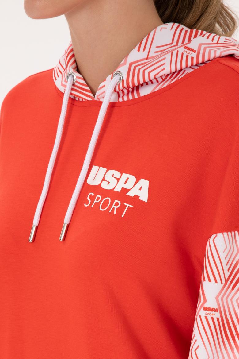 Kadın Kırmızı Modal Karışımlı Kapüşonlu Sweatshırt - 50300694012