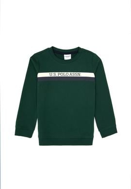 Erkek Çocuk Koyu Yeşil Basic Bisiklet Yaka Sweatshirt - 50313994039