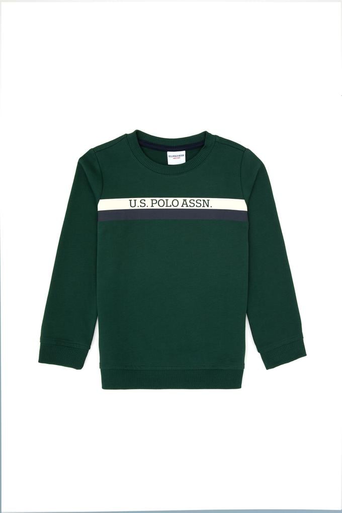 Erkek Çocuk Koyu Yeşil Basic Bisiklet Yaka Sweatshirt