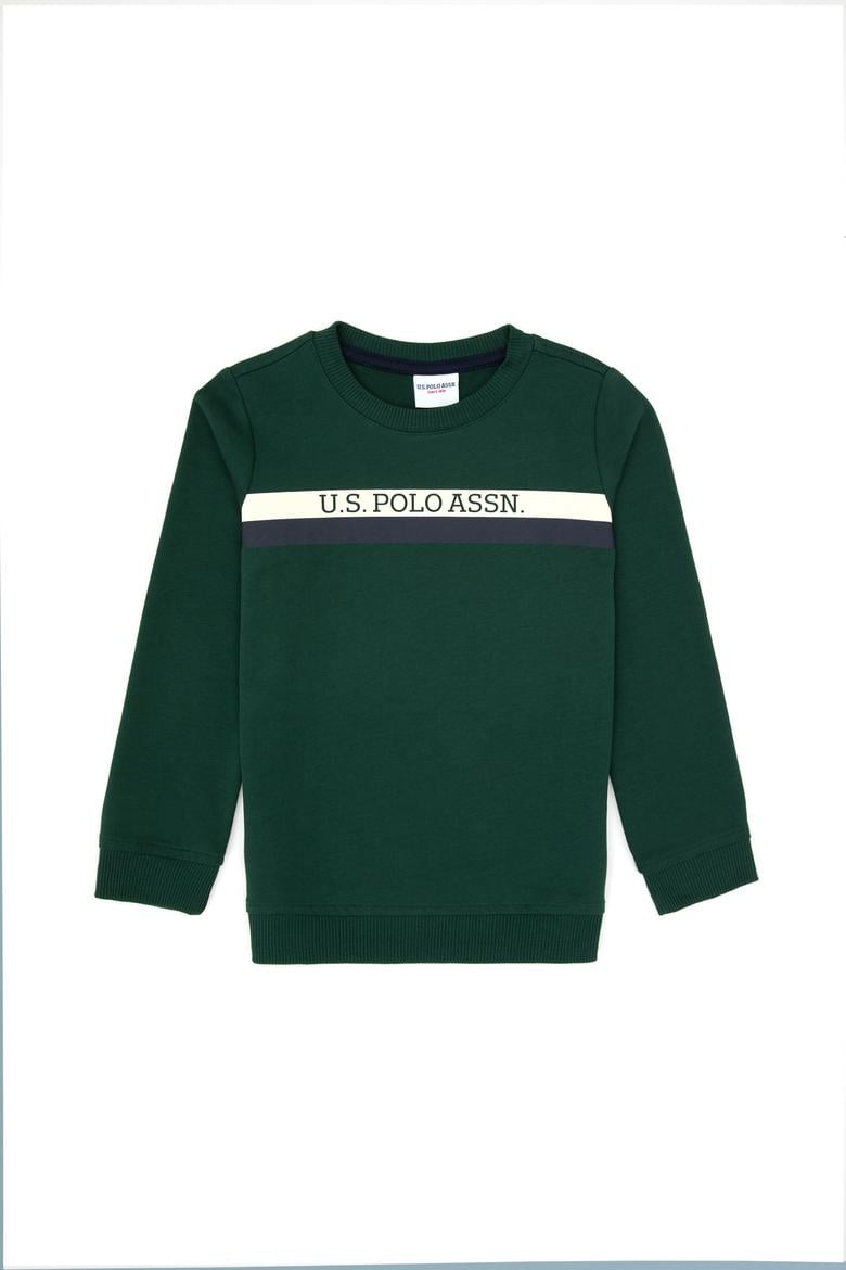 Erkek Çocuk Koyu Yeşil Basic Bisiklet Yaka Sweatshirt