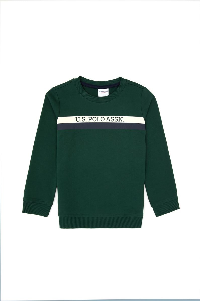 Erkek Çocuk Koyu Yeşil Basic Bisiklet Yaka Sweatshirt