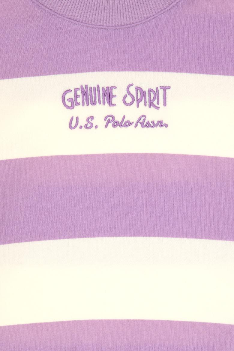 Kız Çocuk Lila Çizgili Bisiklet Yaka Sweatshirt - 50317898005