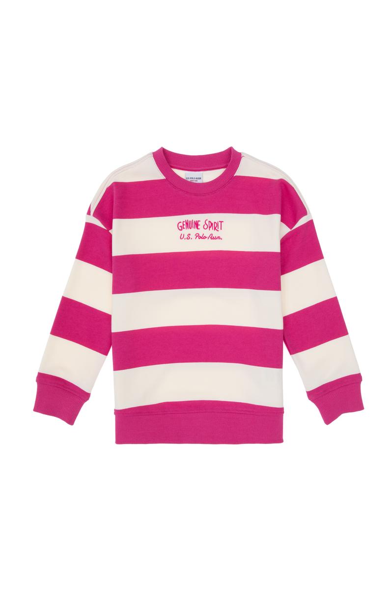 Kız Çocuk Pembe Çizgili Bisiklet Yaka Sweatshirt