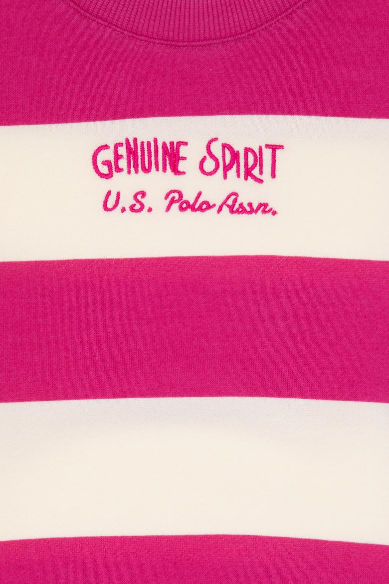 Kız Çocuk Pembe Çizgili Bisiklet Yaka Sweatshirt - 50317898022