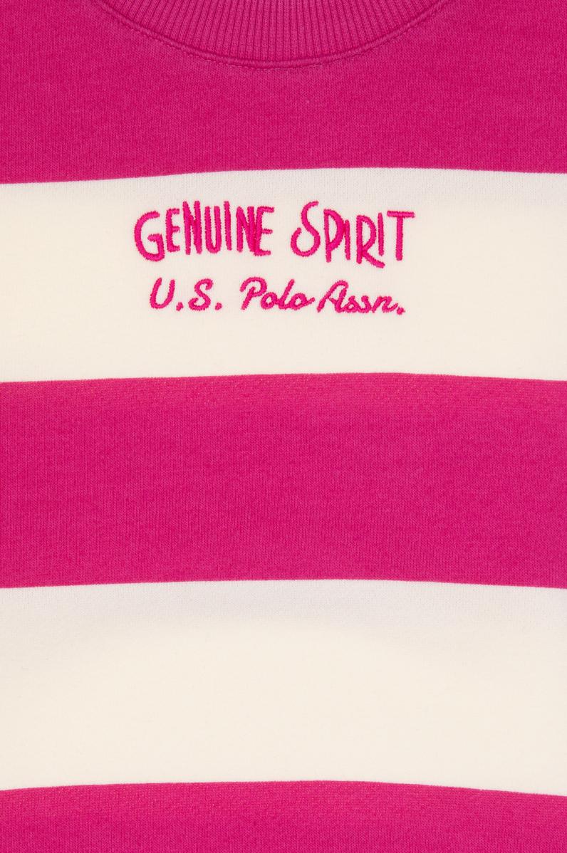 Kız Çocuk Pembe Çizgili Bisiklet Yaka Sweatshirt