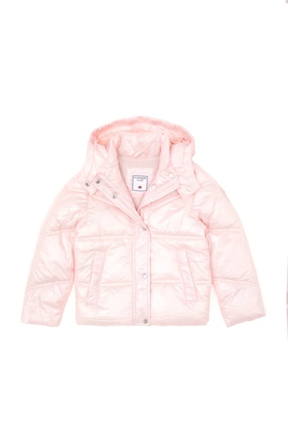 Kız Çocuk Açık Pembe Kapüşonlu Mont