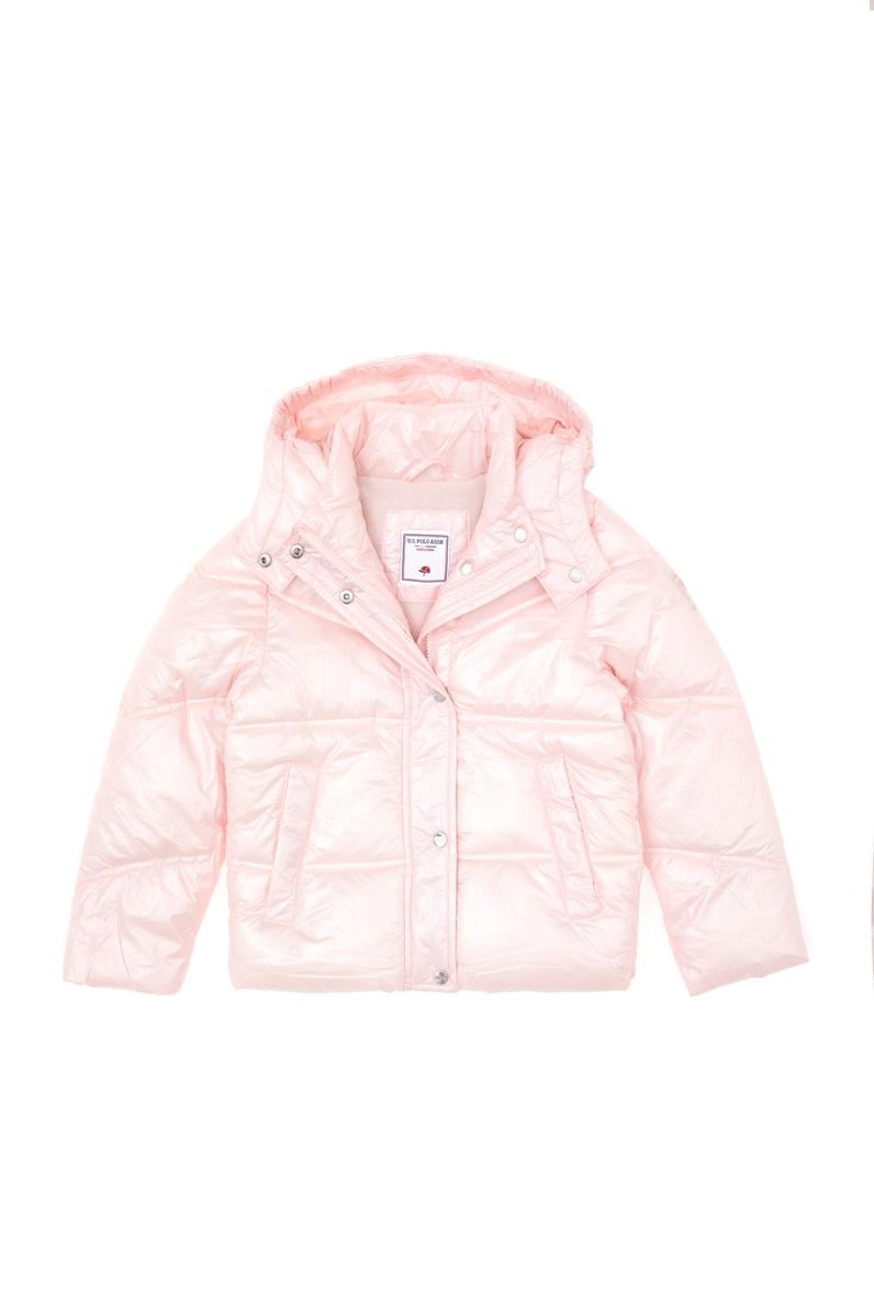 Kız Çocuk Açık Pembe Kapüşonlu Mont