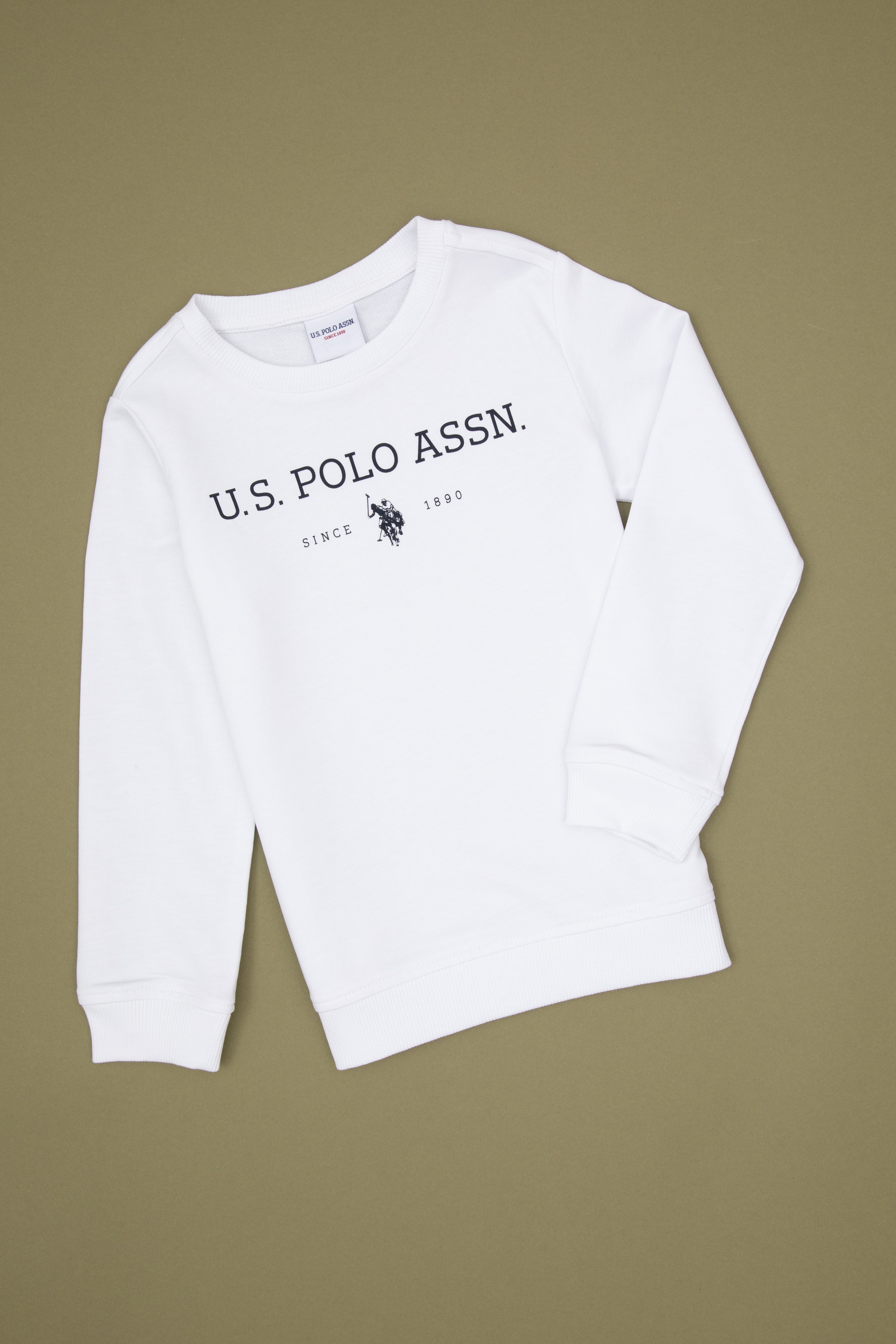 Erkek Çocuk Beyaz Bisiklet Yaka Sweatshirt - Image 1